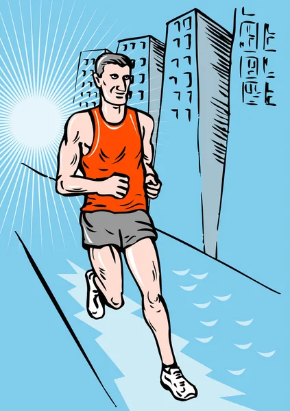 Marathonläufer läuft Sketch-Stil — Stockfoto