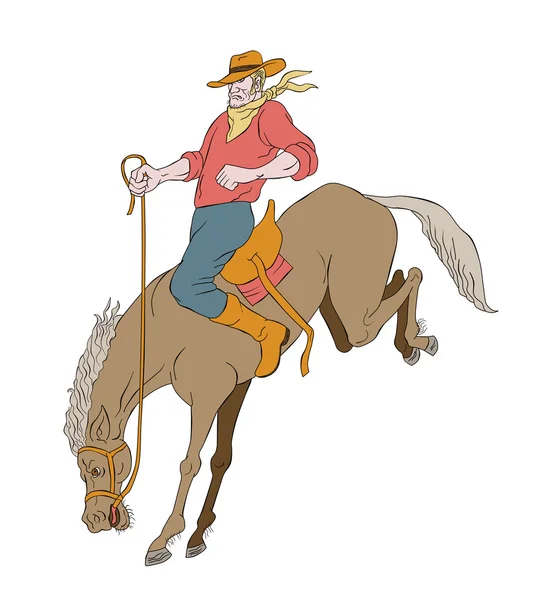 Rodeo cowboy rijden bucking paard bronco — Stockfoto