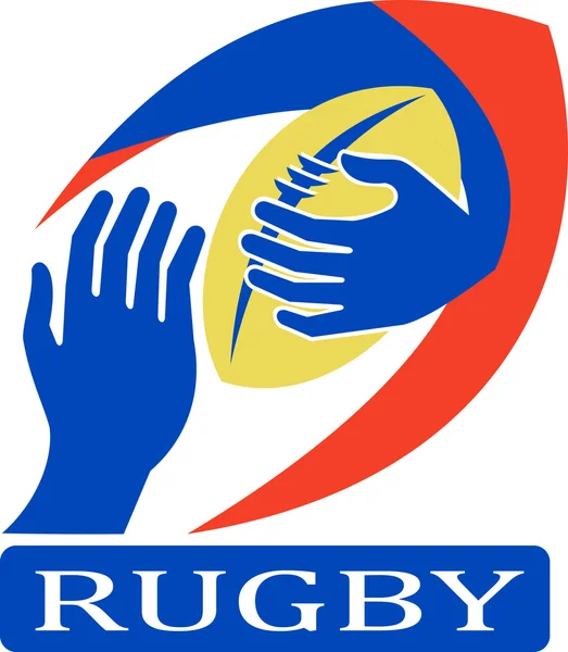 Pelota de rugby sosteniendo la mano — Foto de Stock