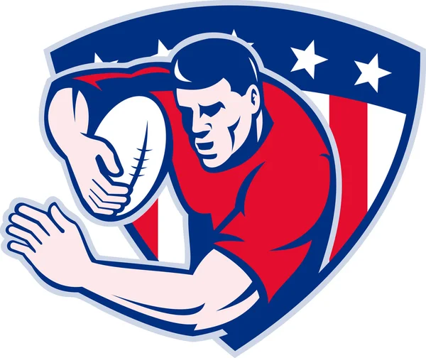 Gracz rugby amerykańskie fending z tarczą — Zdjęcie stockowe