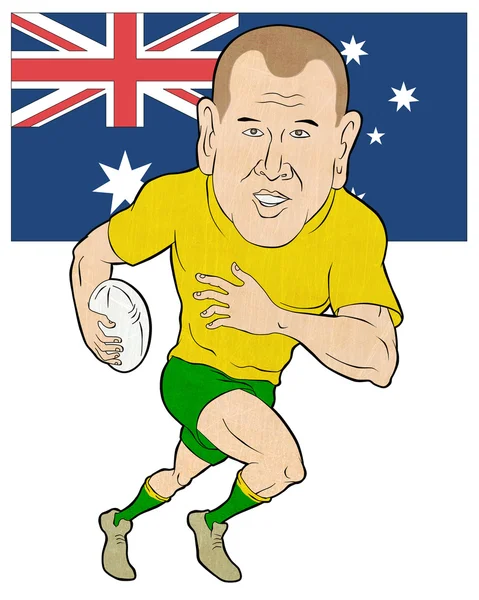 Jogador de rugby correndo com bola bandeira da Austrália — Fotografia de Stock