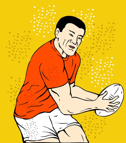 Jogador de rugby correndo passando a bola — Fotografia de Stock