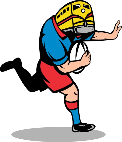 Rugby player train mascot running fending ball — Stock Photo, Image