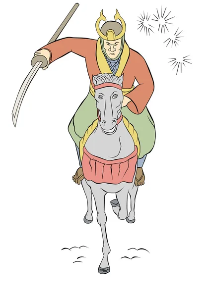 Samuraj wojownik, jazda konna, koń atakuje — Zdjęcie stockowe