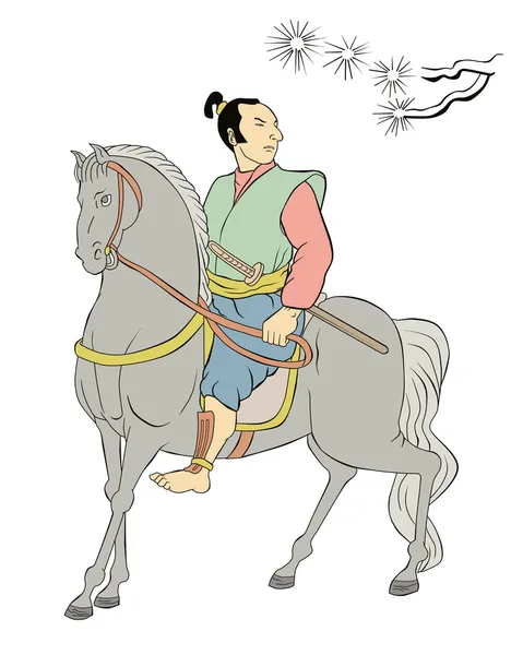 Samurai krijger paardrijden paard — Stockfoto