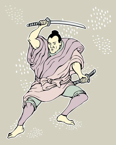 Samuraj wojownik z mieczem katana walki postawy — Zdjęcie stockowe