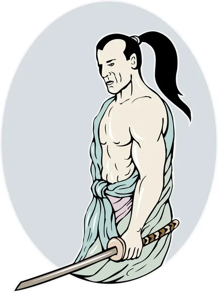 Самурай воїн з катана меч бойових позицію — стокове фото