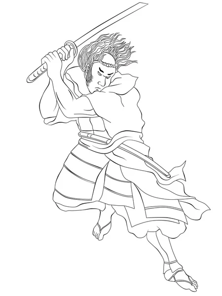 Σαμουράι πολεμιστής με τη ξιφασκία katana στάση — Φωτογραφία Αρχείου