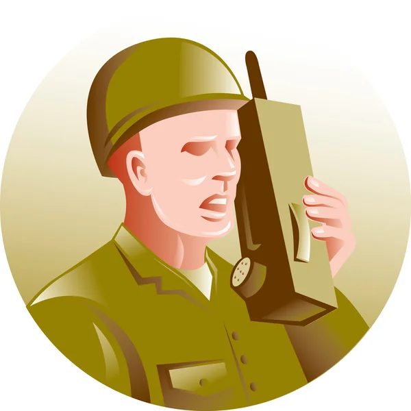 Askeri asker konuşan radyo telsizi — Stok fotoğraf