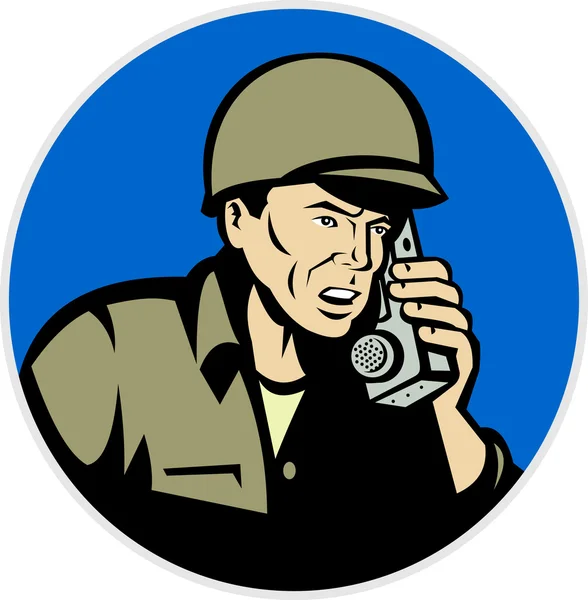 World war two soldier talking radio walkie talkie — Stock Photo, Image
