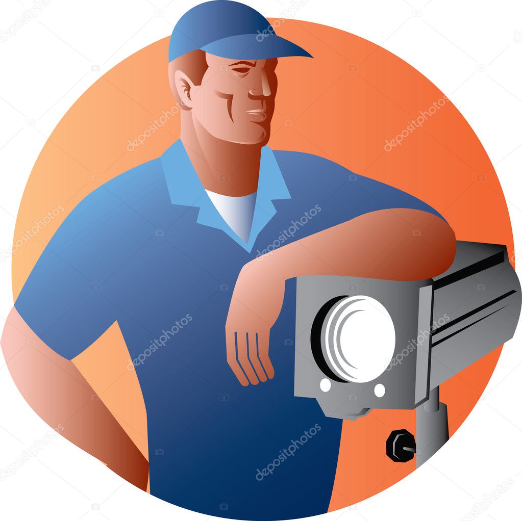 Film lighting crew with spotlight Stock Photo by ©patrimonio 6976911