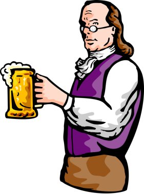 benjamin franklin beyefendi bir bira bardağı tutan