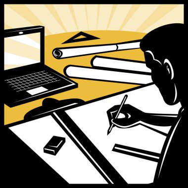 Architectural draftsman drawing computer clipart