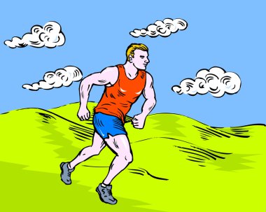 Marathon runner running race sketch style clipart