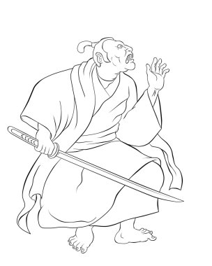 katana Kılıç dövüşü duruşu ile samuray savaşçı