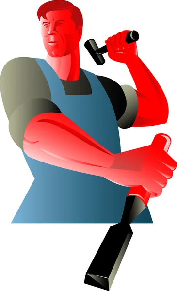 Плотник-рабочий с зубилом и молотком — стоковое фото