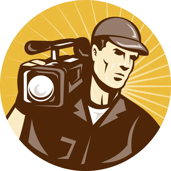 ビデオ ムービー カメラとカメラマンの映画の乗組員 — ストック写真
