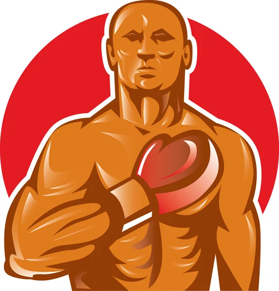 Boxer met bokshandschoenen hand op de borst — Stockfoto