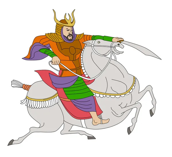 Самурай воїн з мечем, Верхова їзда — стокове фото
