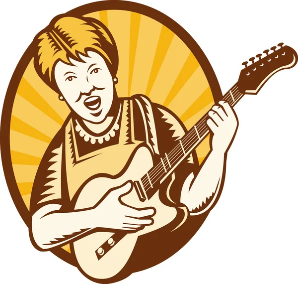 Babcie stare kobiety gry na gitarze elektrycznej — Zdjęcie stockowe