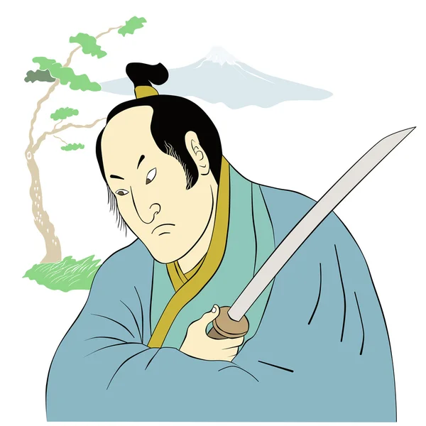 Σαμουράι πολεμιστής με τη ξιφασκία katana στάση — Φωτογραφία Αρχείου