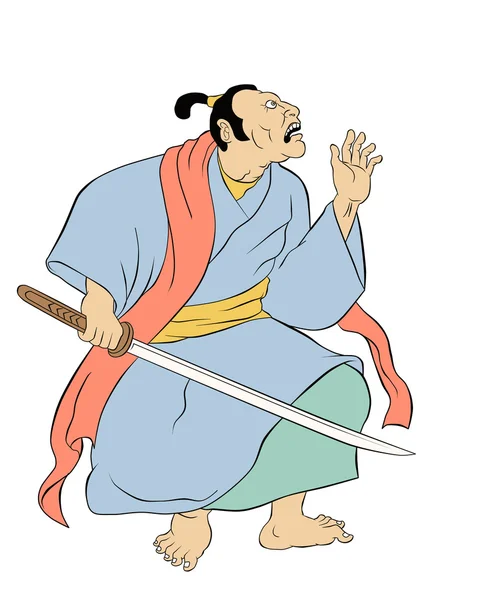 Samurai guerrero con espada katana lucha postura — Foto de Stock