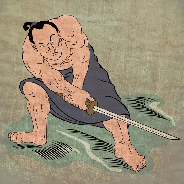 Samurai guerrero con espada katana lucha postura —  Fotos de Stock