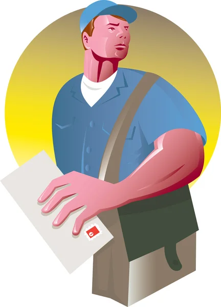 Postman mailman with mail envelope mailbag — Stock Photo, Image