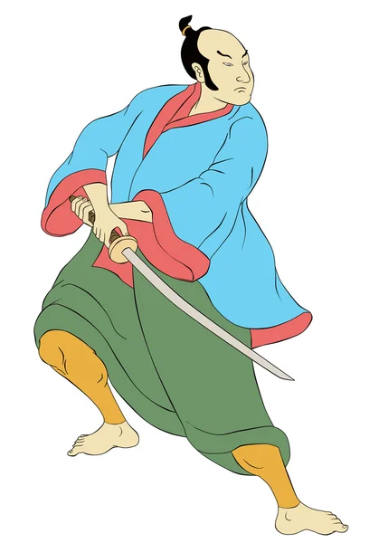 Samurai-Krieger mit Katana-Schwertkampf-Haltung — Stockfoto