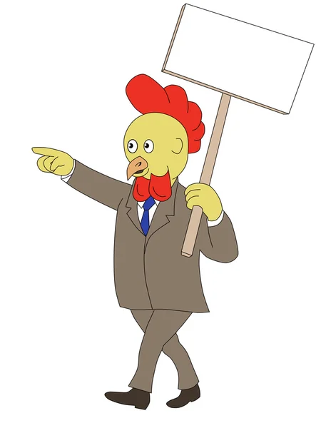 Galo dos desenhos animados galinha sinal cartaz andando — Fotografia de Stock