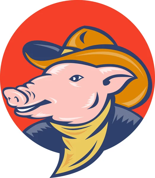 Porco com chapéu de cowboy e bandana — Fotografia de Stock