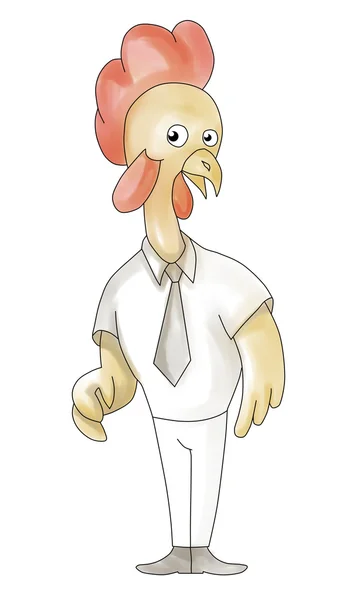 Cartoon rooster chicken standing surprised — Stock Photo, Image