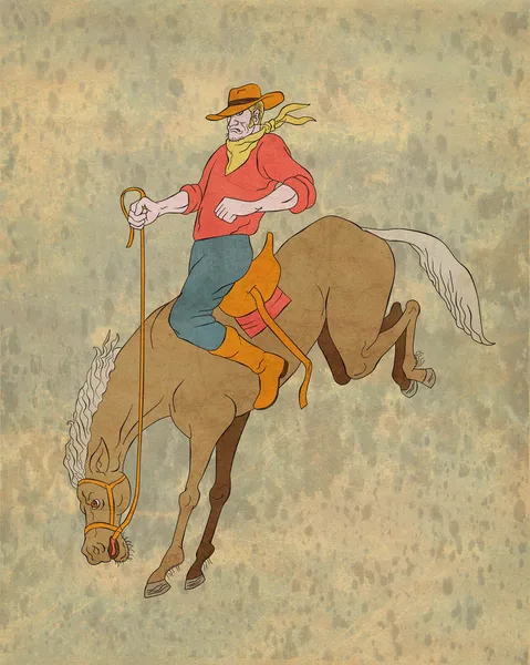 Rodeo cowboy equitação bucking cavalo bronco — Fotografia de Stock