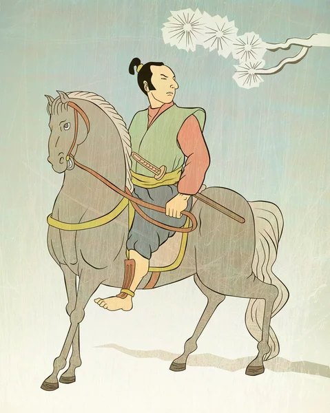 Samurai guerrero a caballo — Foto de Stock