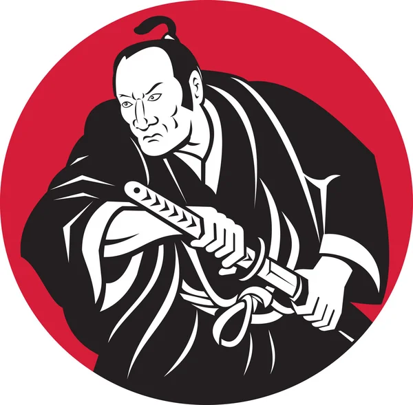 Ιάπωνες Σαμουράι πολεμιστής σχεδίασης σπαθί — Φωτογραφία Αρχείου
