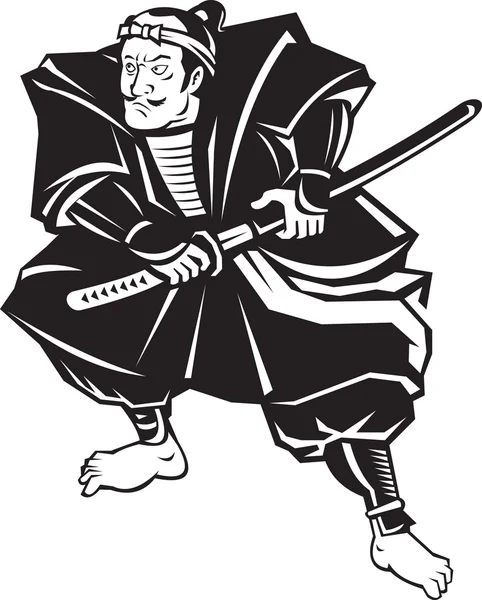 Samurai-Krieger mit Katana-Schwertkampf-Haltung — Stockfoto