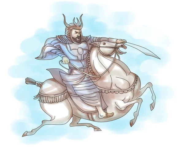 Samurai warrior with sword riding horse — Stock Photo, Image