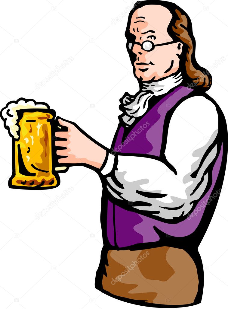 Benjamin Franklin gentleman holding mug of beer