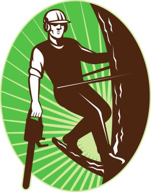 Arborist tree surgeon chainsaw retro clipart