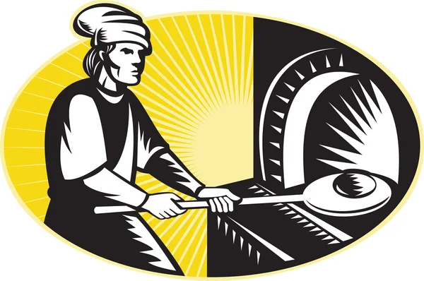 Středověká baker, pečení chleba pan trouby retro — Stock fotografie