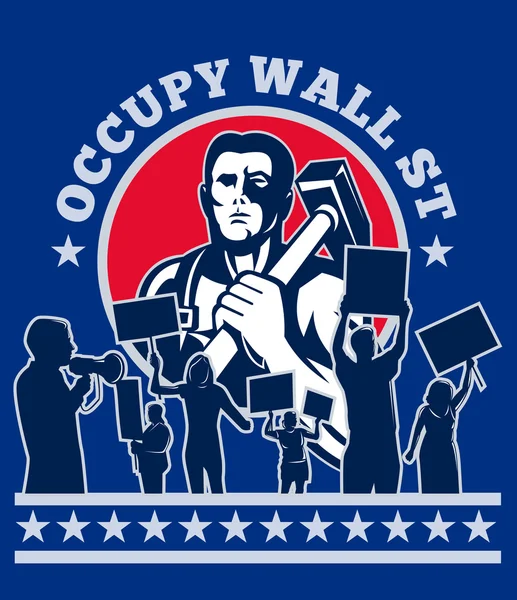 Worker hammer protester protest occupy wall street — Stock Photo, Image