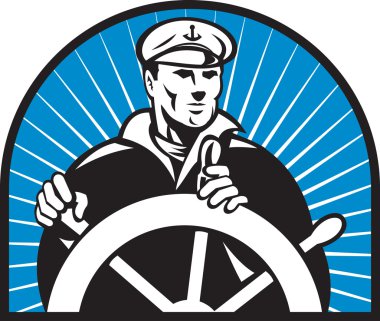 Ship captain helmsman steering wheel clipart