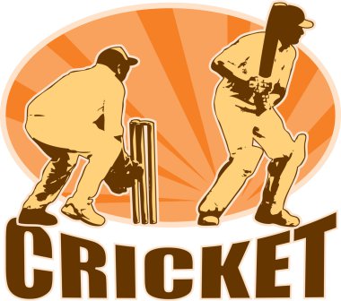 Cricket player batsman batting retro clipart