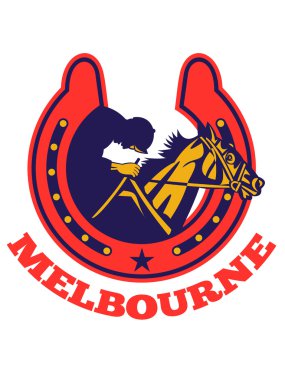 Horse and jockey racing Melbourne clipart