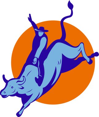 Rodeo cowboy bull riding clipart