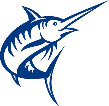 Blue marlin fish jumping clipart