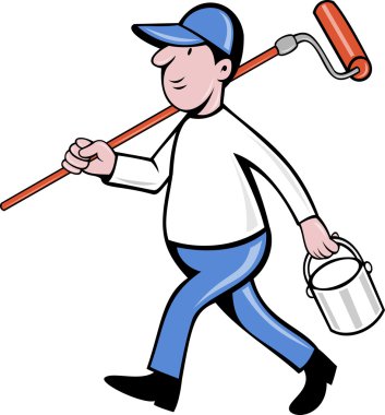 House painter with painting roller paint can clipart