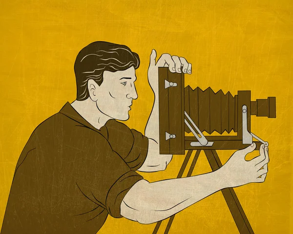 Cameraman vintage movie film camera shooting — Stock Photo, Image