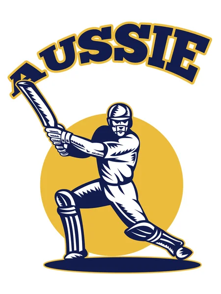 Jugador de críquet bateador bateo retro Australia —  Fotos de Stock