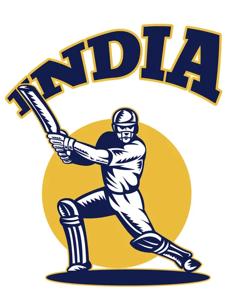 Kriket oyuncusu topa vuran oyuncu Retro Hindistan vuruş — Stok fotoğraf